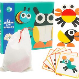 Juego Tangram de Madera + Tarjetas Para Formar Figuras de Animales