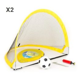 Mini Set Arcos de Futbol Infantil X2 Plegables con Mini Pelota Inflador y bolso de transporte