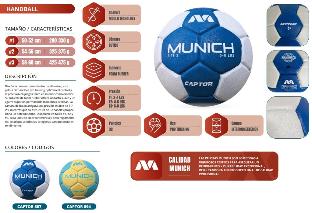 Pelota Handball Espuma De Caucho Munich Captor In/ Outdoor N° 1, 2, 3 - Imagen 3
